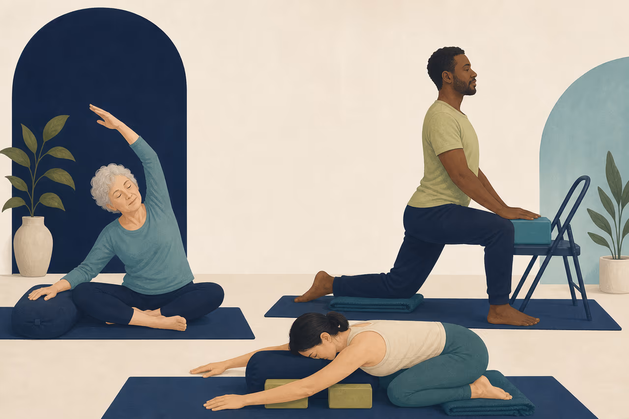 Editorial illustration about adaptive yoga explained.