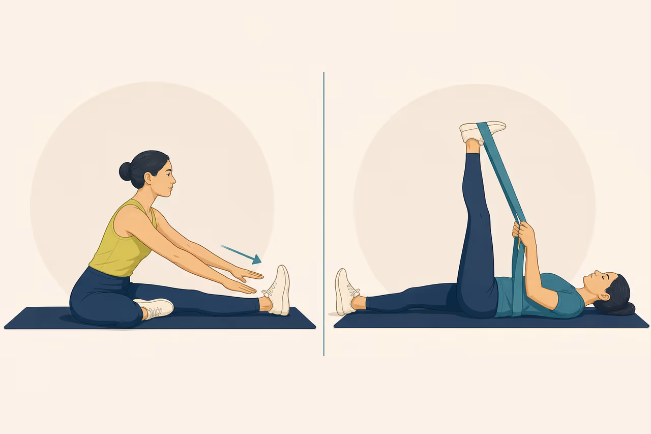 Editorial illustration about active vs passive stretching.