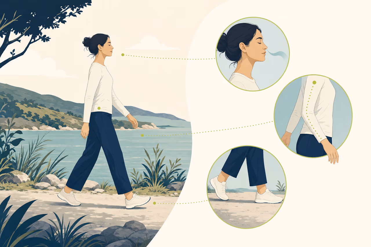 Editorial illustration about walking meditation guide.