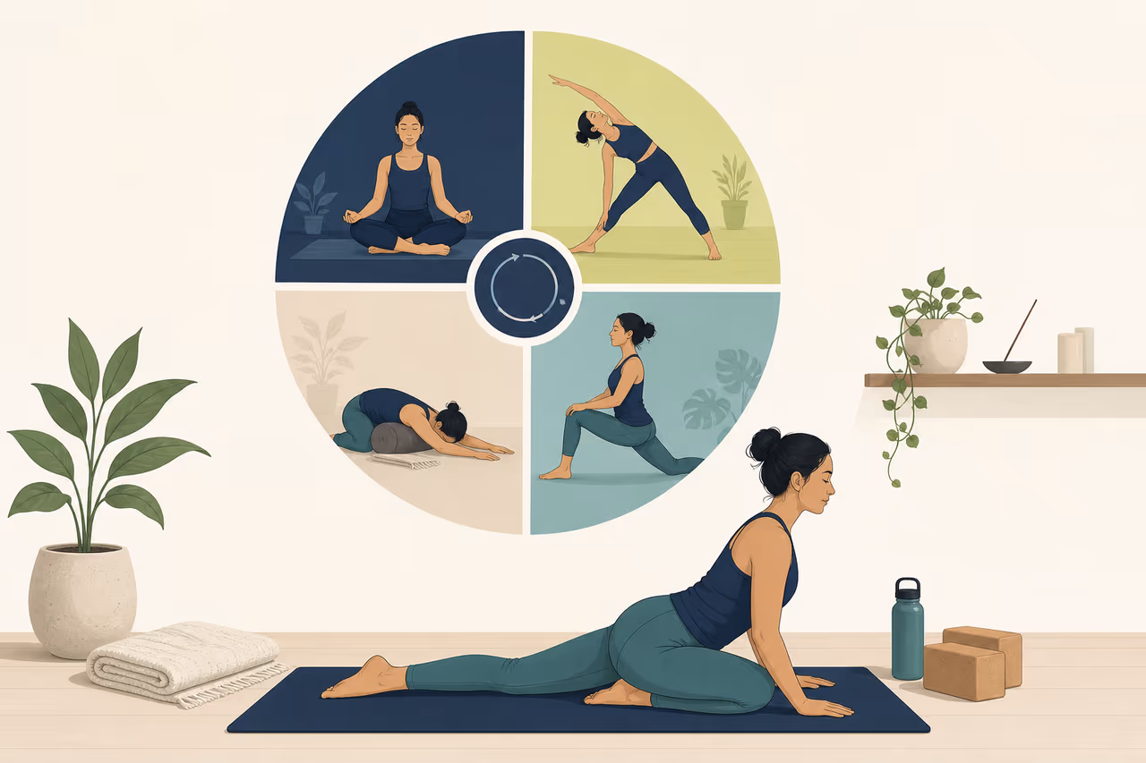 Editorial illustration about how long should a beginner yoga session be.