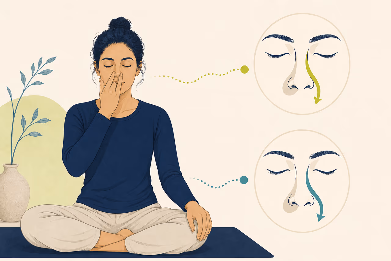 Editorial illustration about what is alternate nostril breathing.