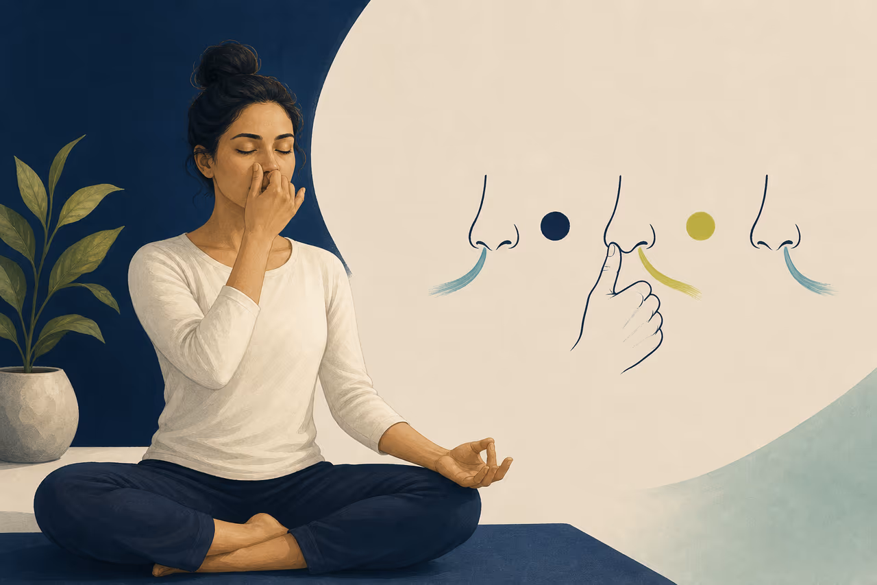 Editorial cover illustration about what is alternate nostril breathing.