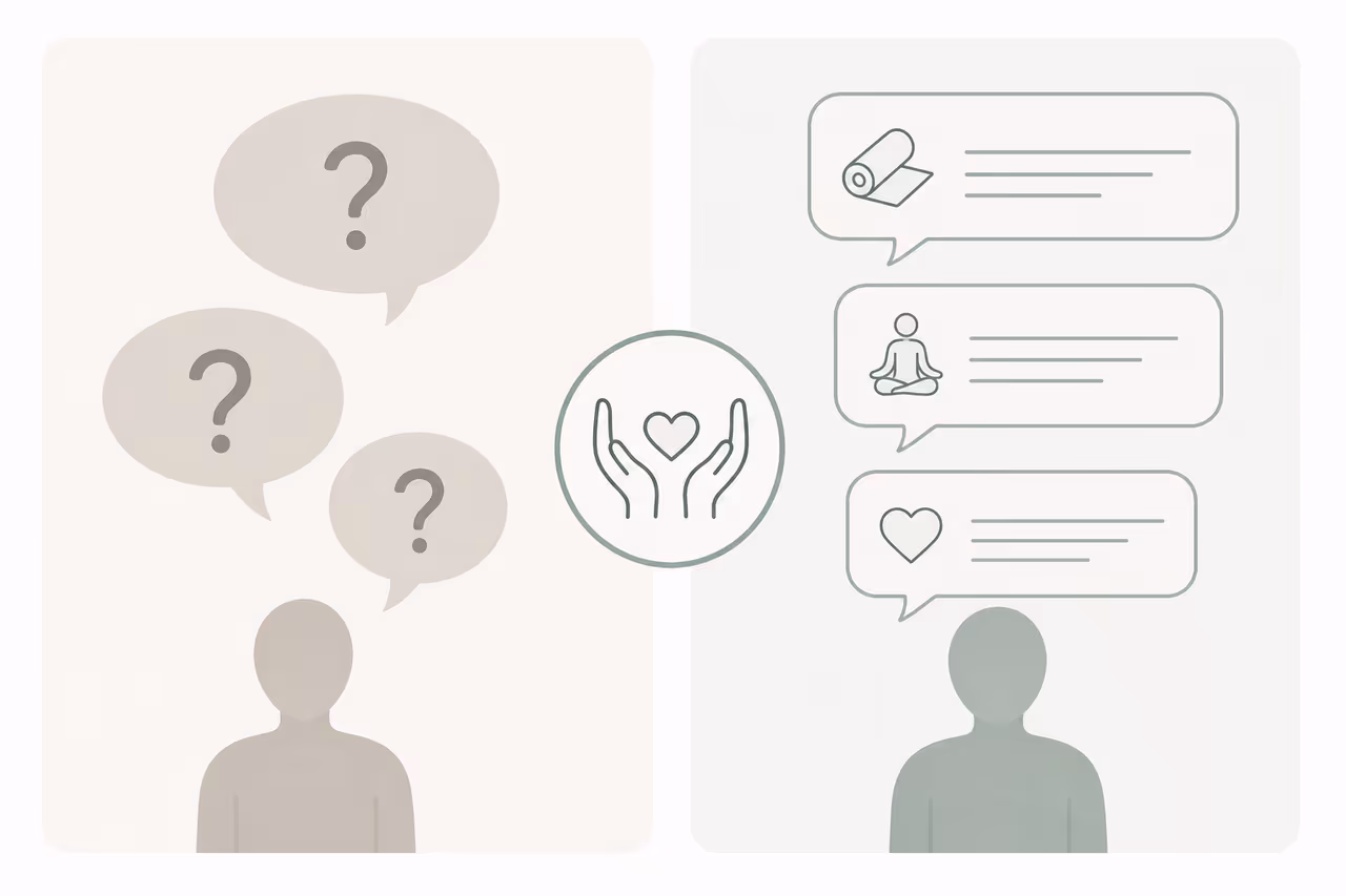 Comparison diagram of general versus specific yoga class feedback questions