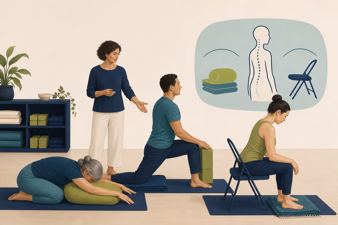 Editorial illustration about how to choose a back aware yoga class.