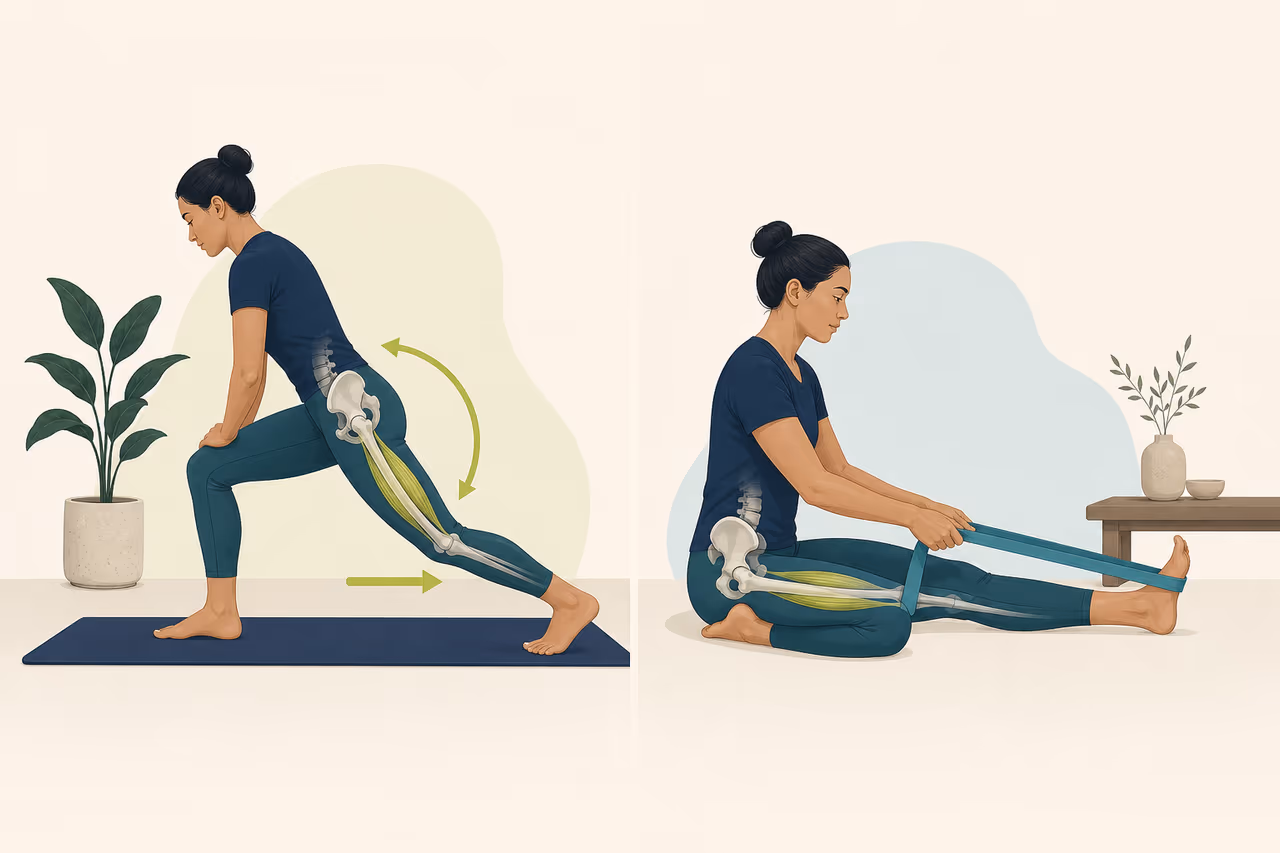 Editorial illustration about hamstring mobility vs hamstring stretching.