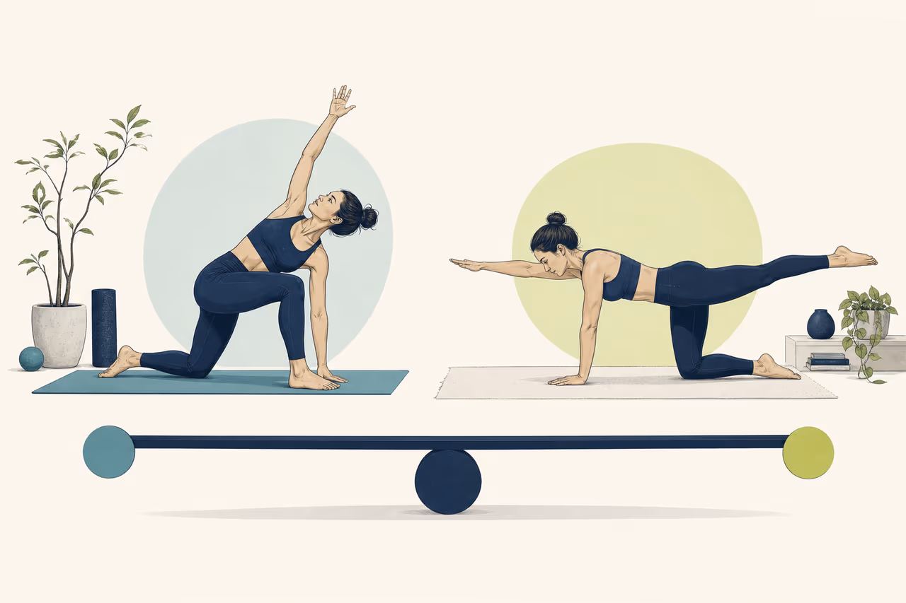 Editorial illustration about mobility vs stability in exercise.