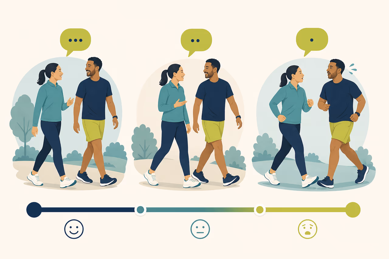 Editorial illustration about the talk test for exercise intensity.