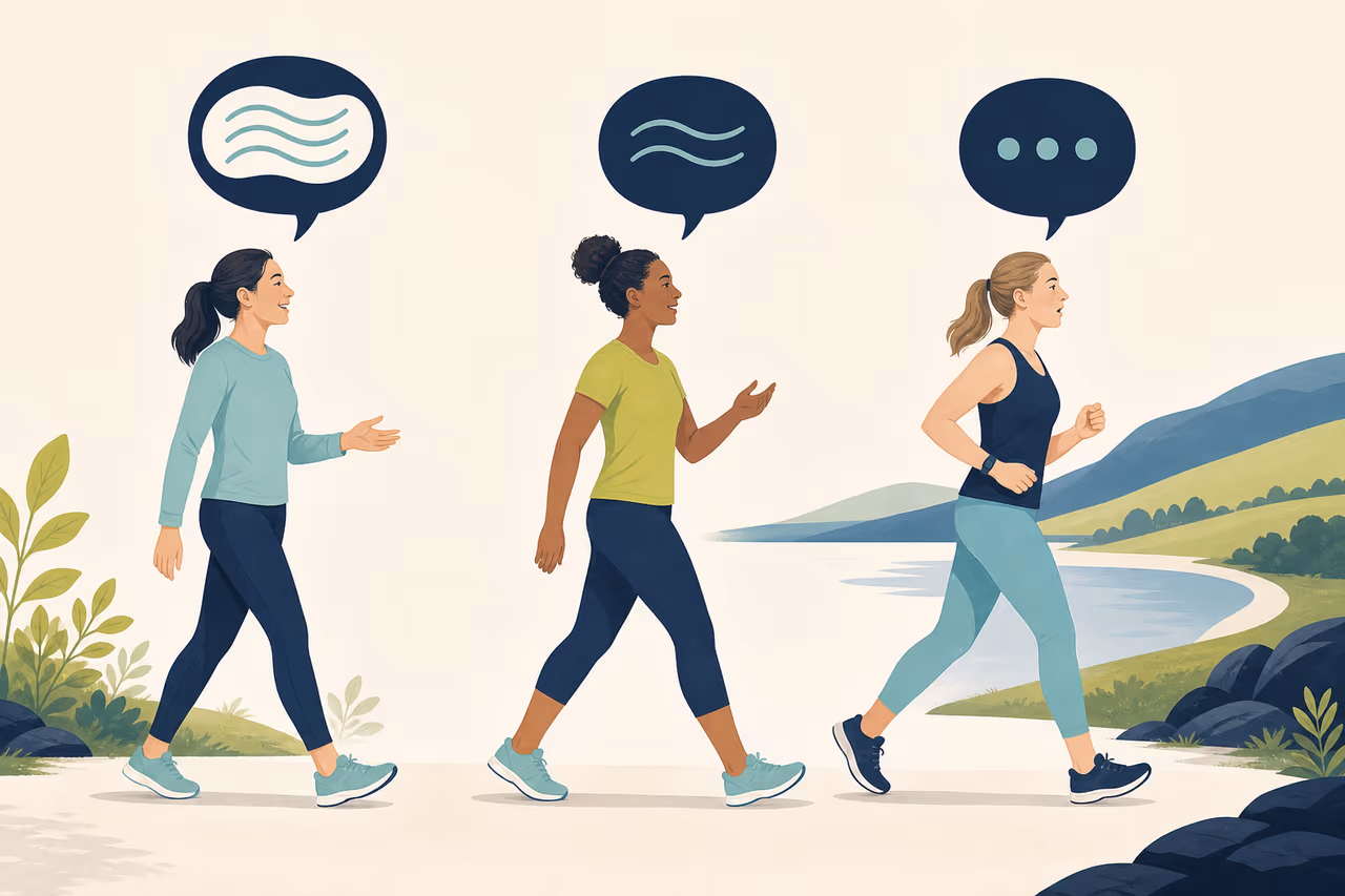 Editorial cover illustration about the talk test for exercise intensity.