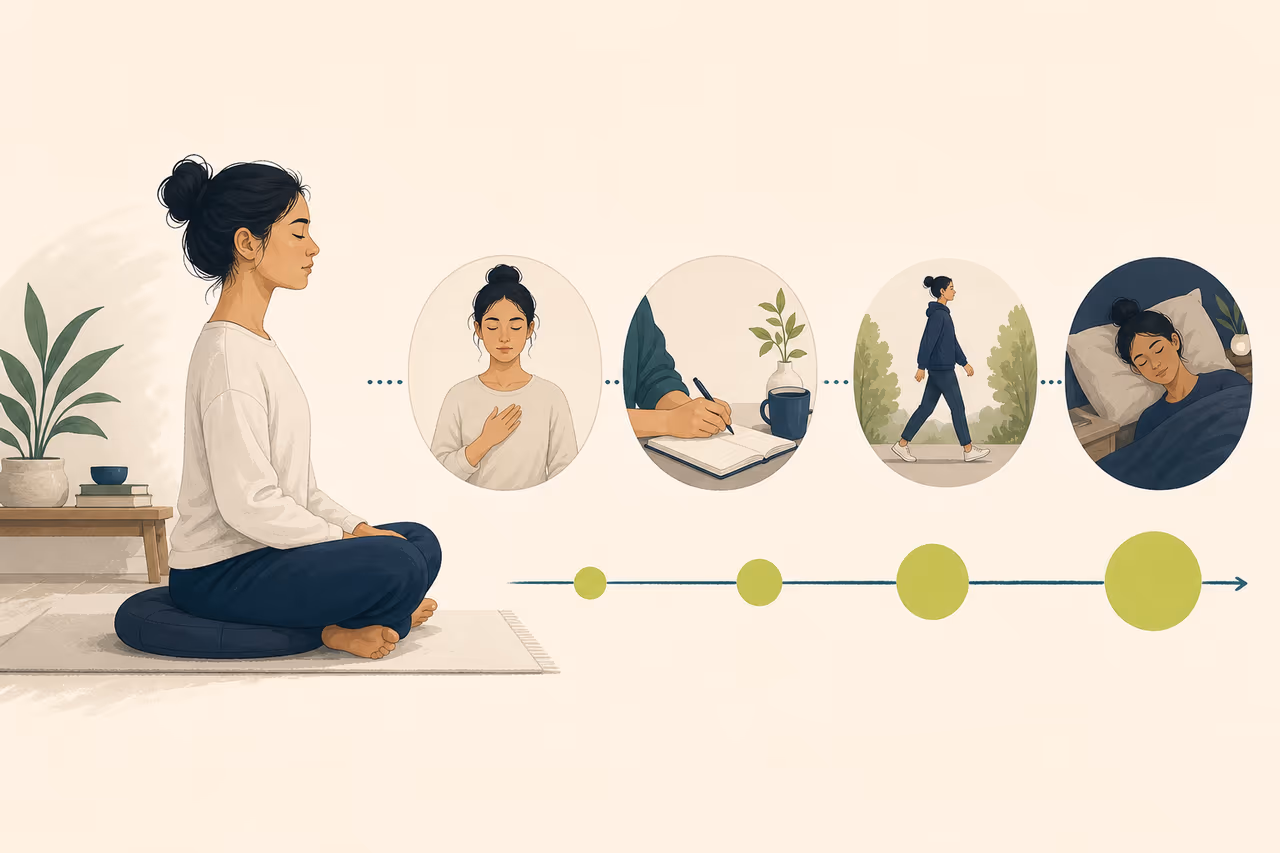 Editorial illustration about how long should beginners meditate.