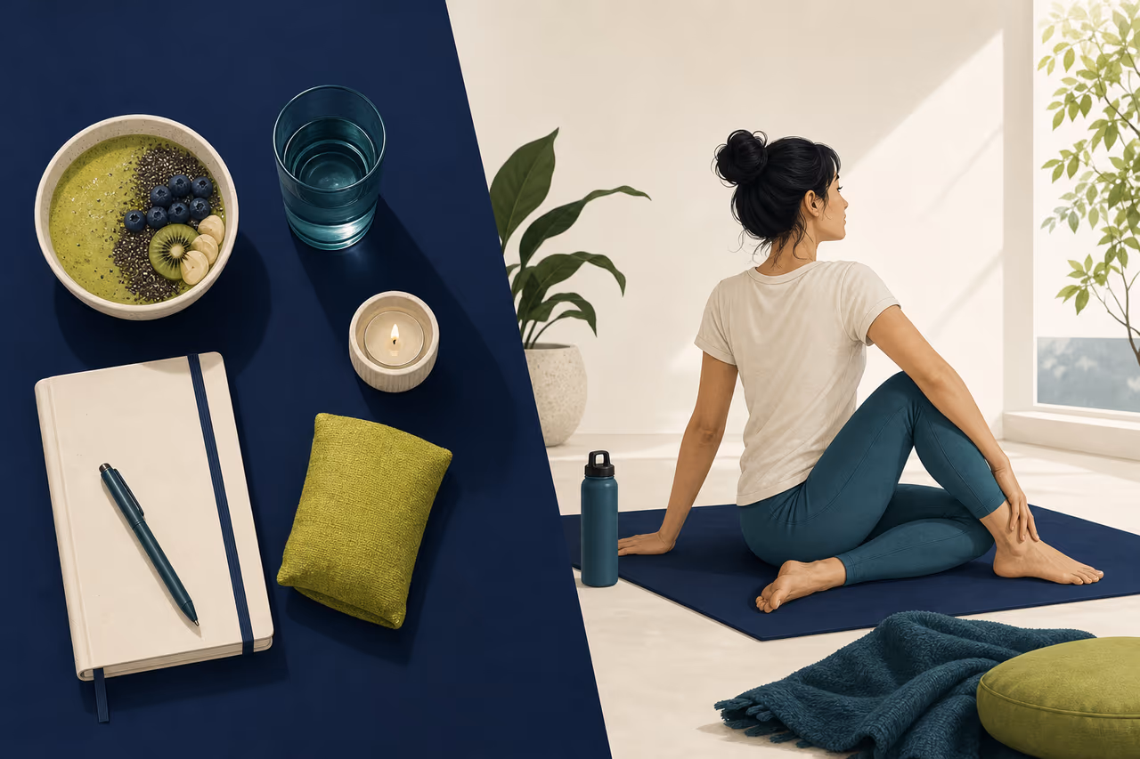 Editorial cover illustration about how to create a realistic wellness routine.