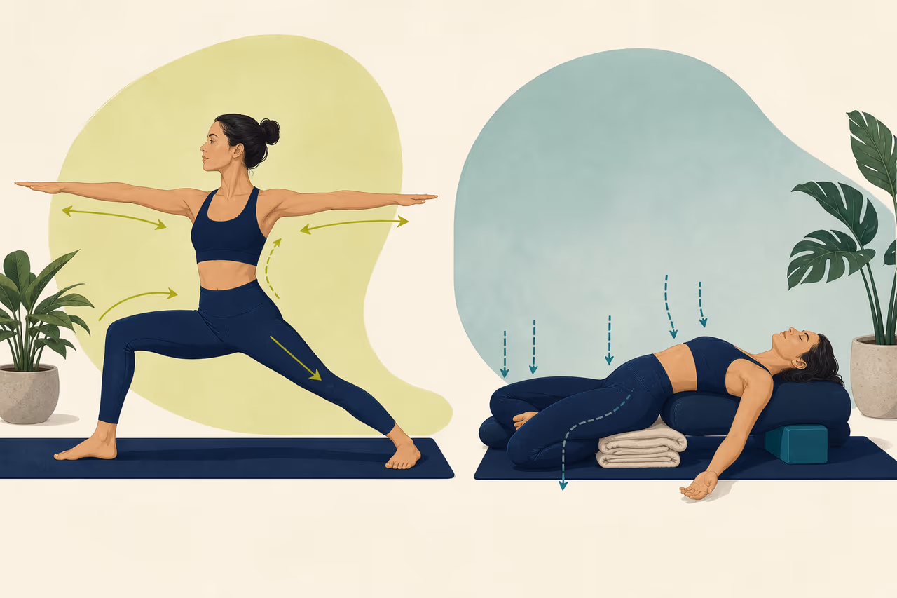 Editorial cover illustration about active vs passive yoga poses explained.