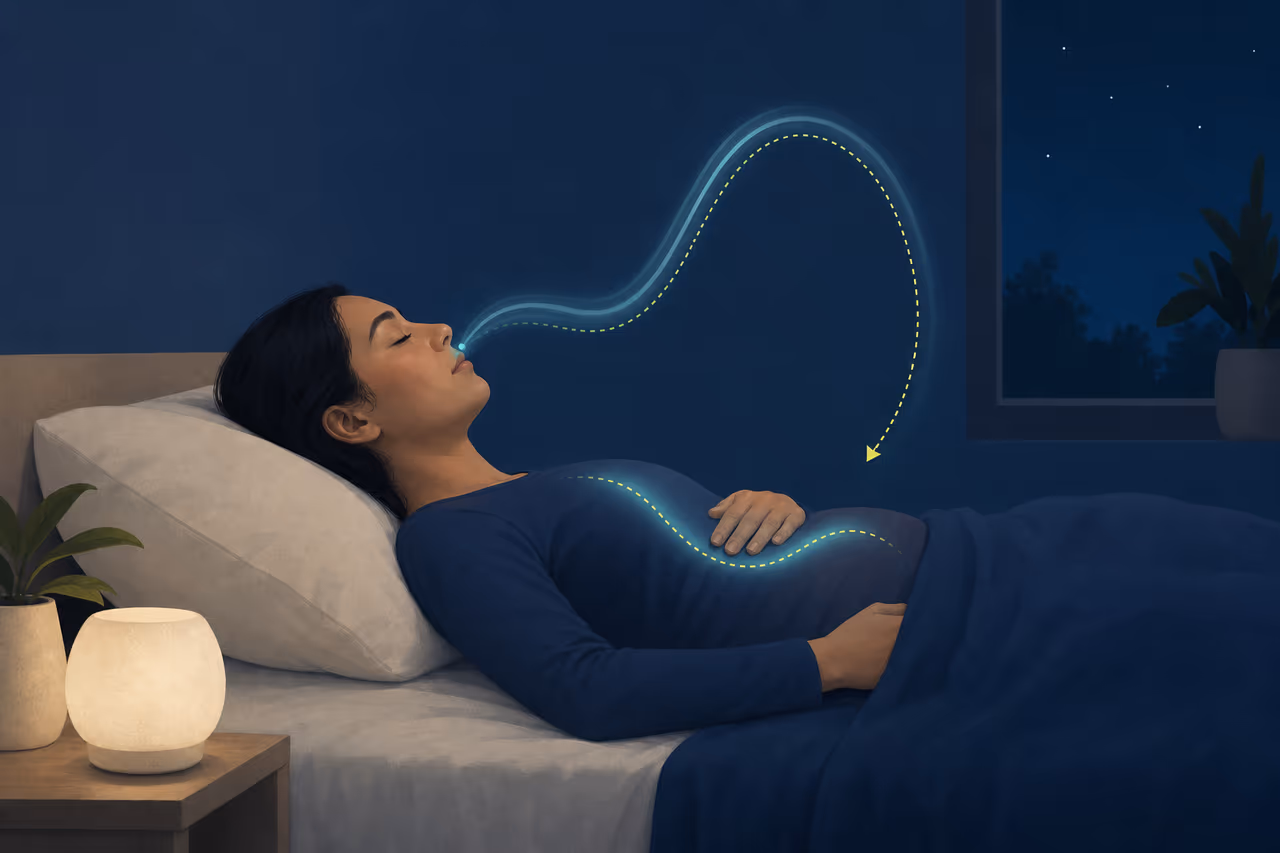 Editorial cover illustration about slow breathing before sleep.