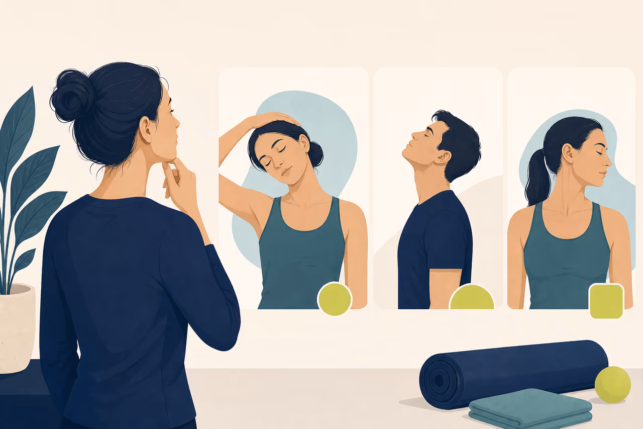 Editorial cover illustration about how to choose a neck mobility class.