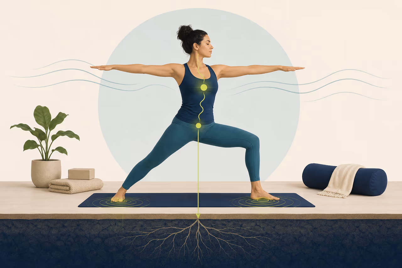Editorial illustration about what grounding means in yoga.