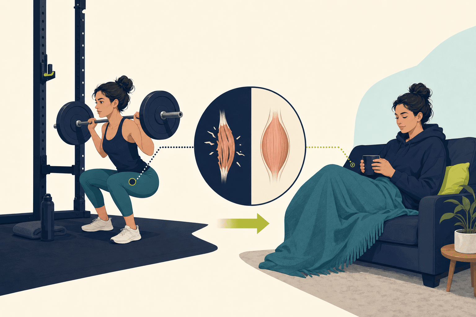Editorial illustration about why rest matters in strength training.