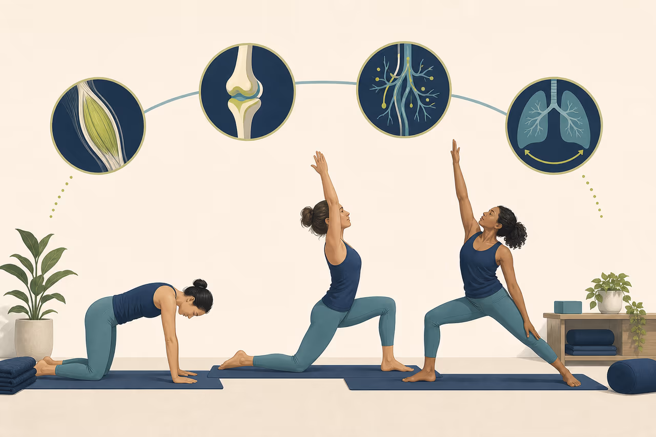 Editorial illustration about why yoga classes use a warm up.