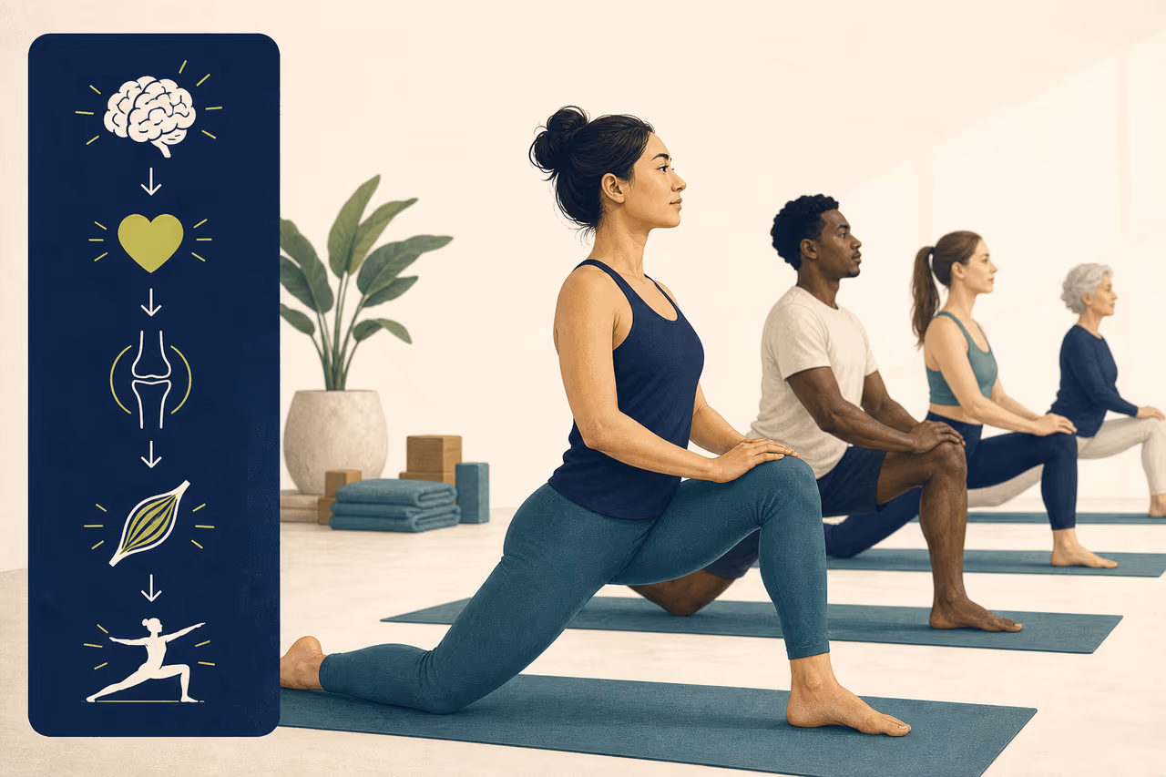 Editorial cover illustration about why yoga classes use a warm up.