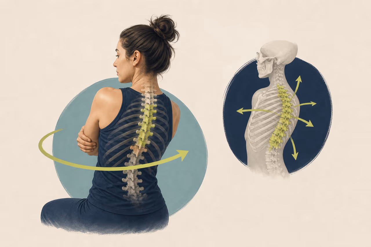 Editorial cover illustration about what thoracic mobility means.