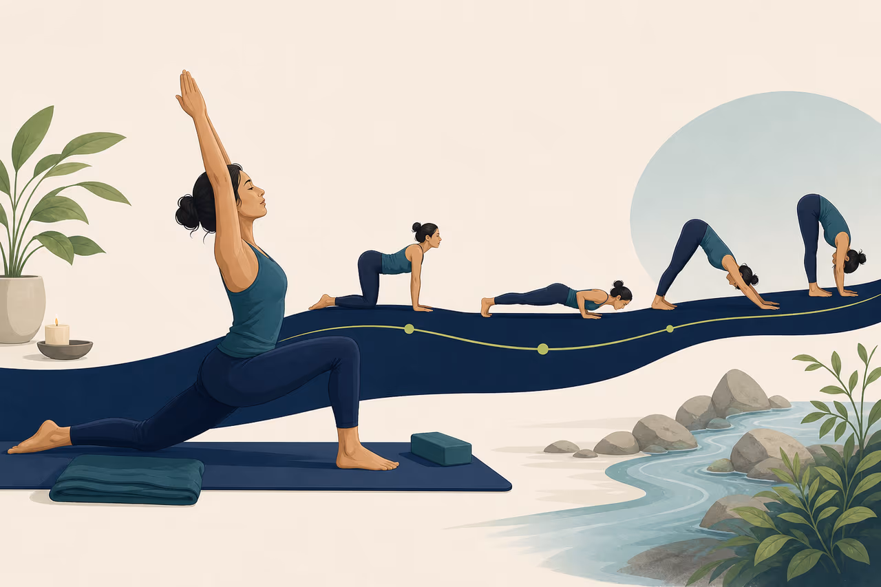 Editorial cover illustration about what is slow flow yoga.