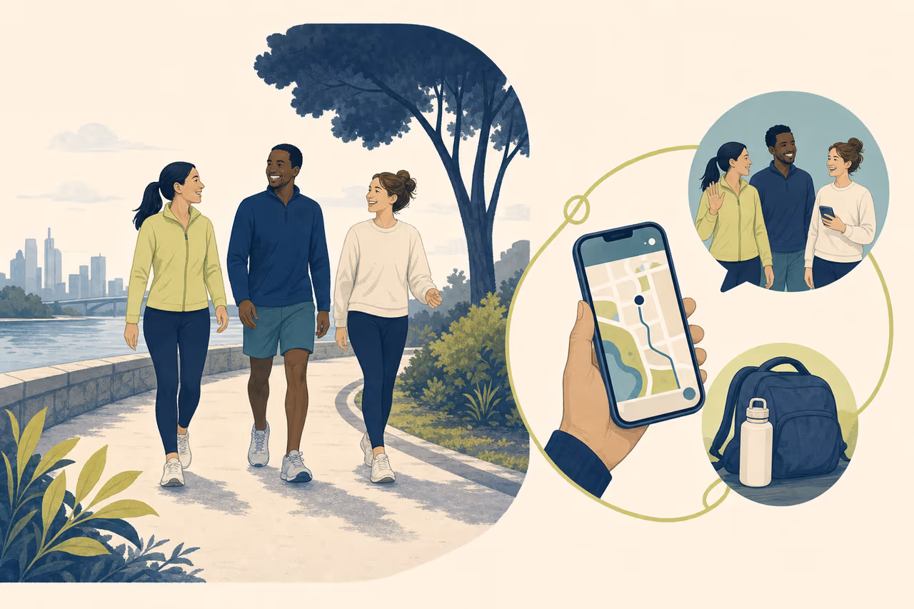 Editorial illustration about how social walking supports consistency.