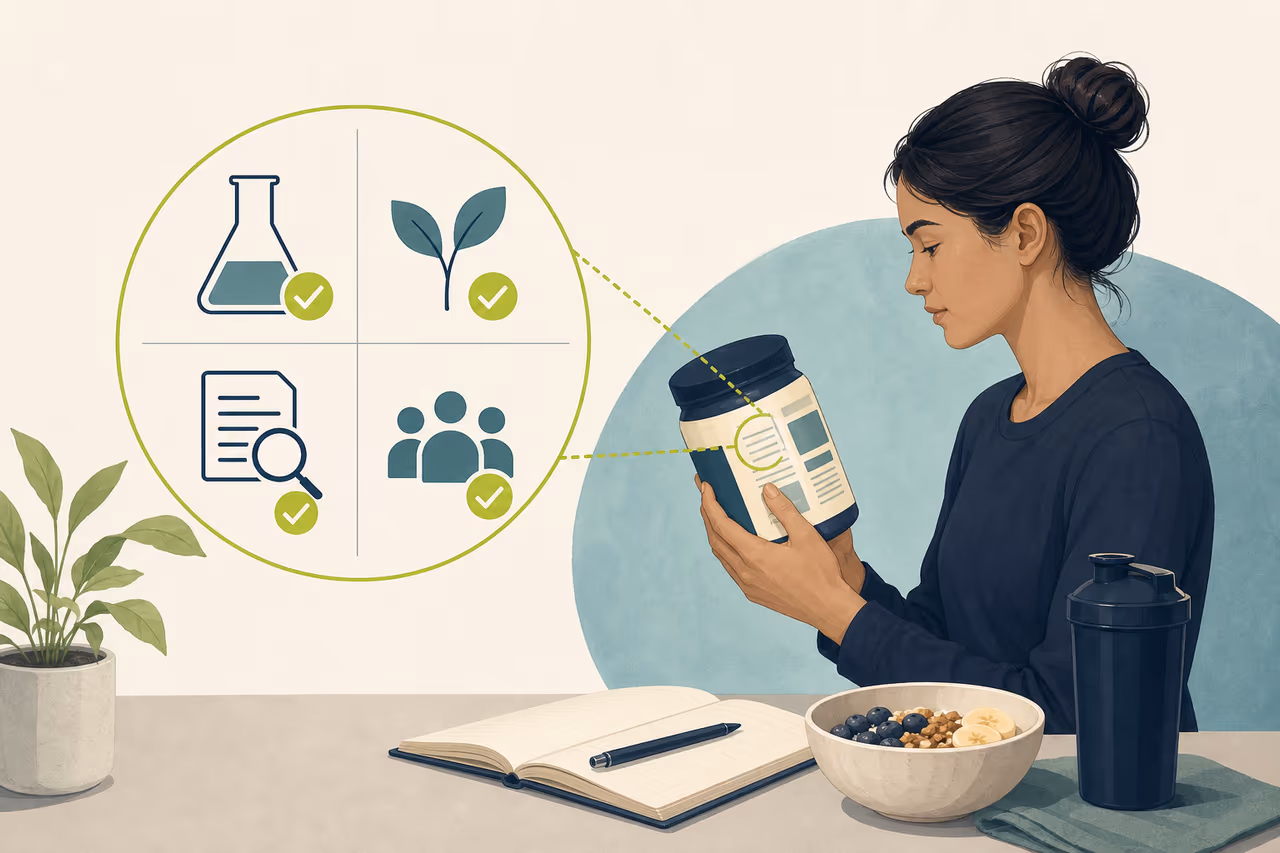 Editorial illustration about how to evaluate recovery nutrition claims.