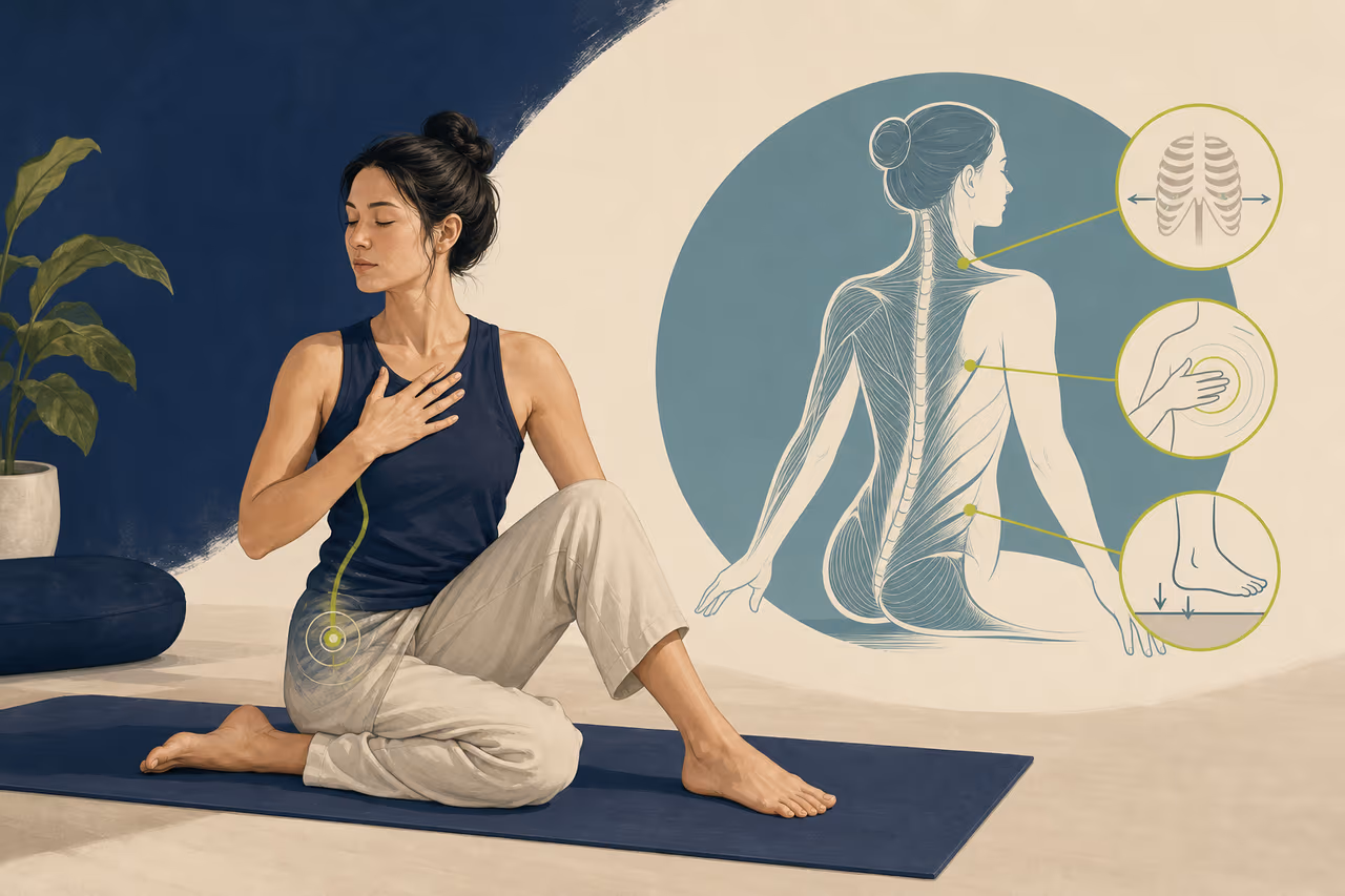 Editorial cover illustration about what is somatic yoga.
