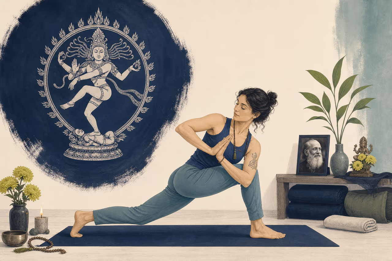 Editorial cover illustration about what is Jivamukti yoga.