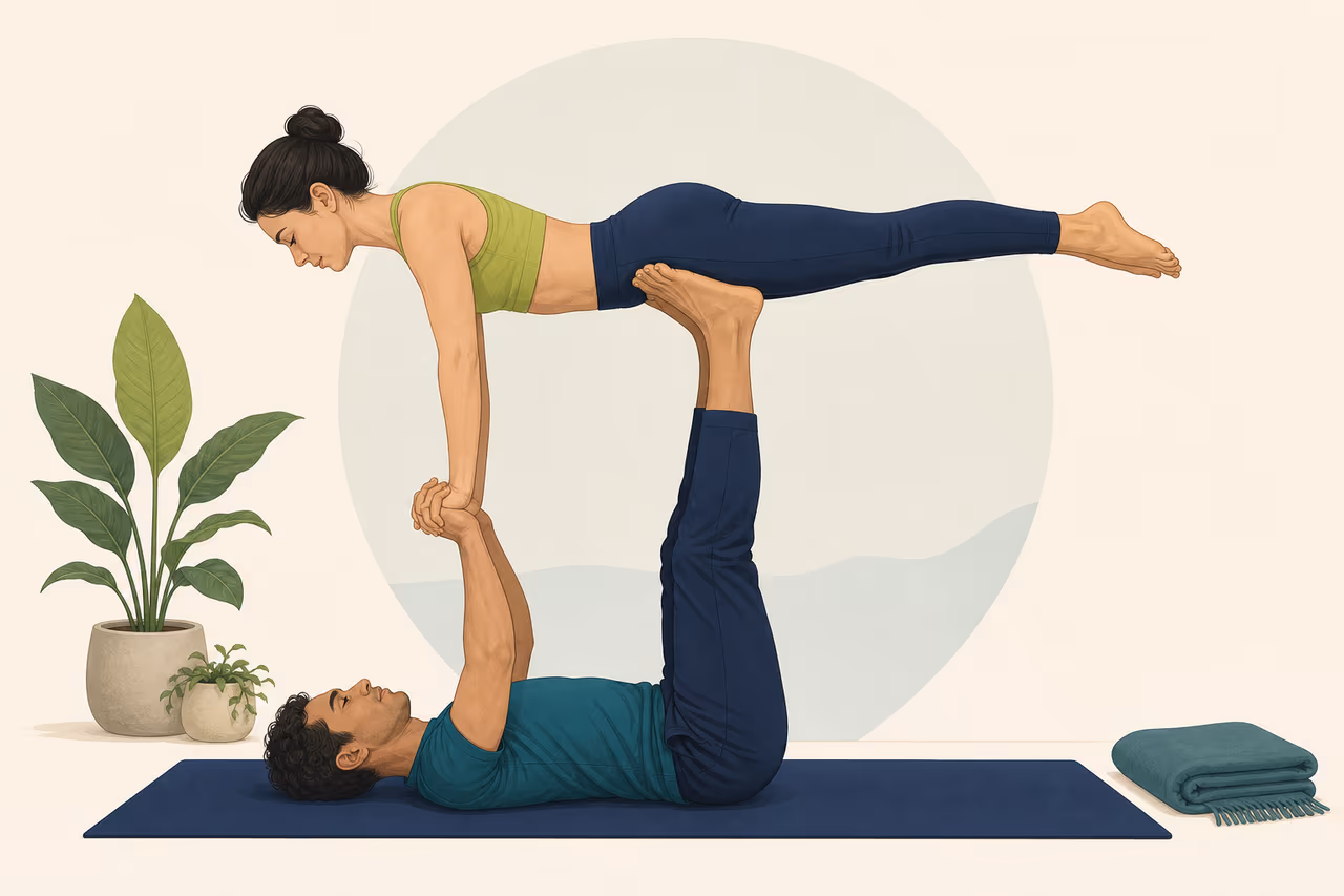 Editorial illustration about what is acro yoga.