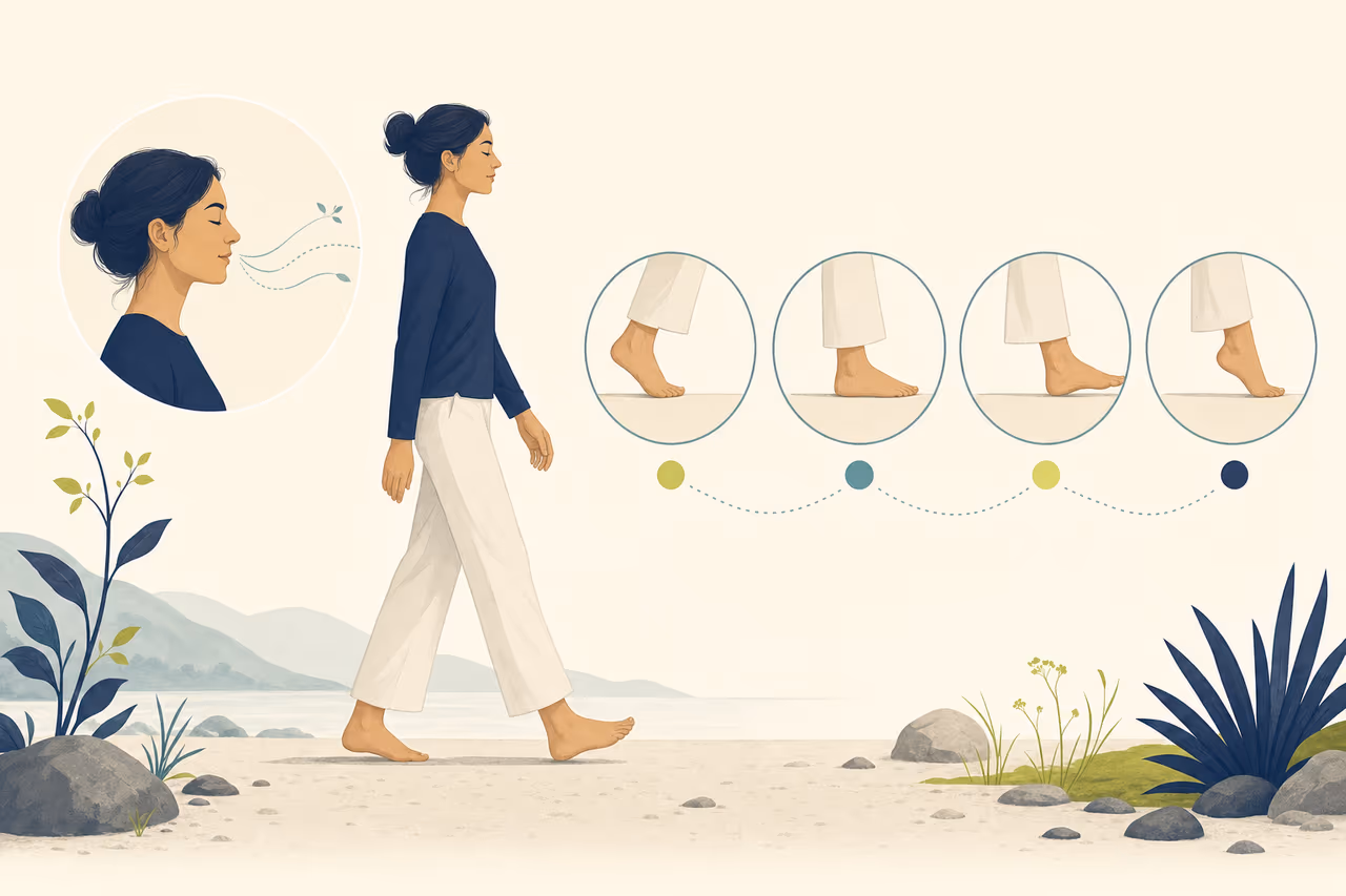 Editorial illustration about how to practise walking meditation.