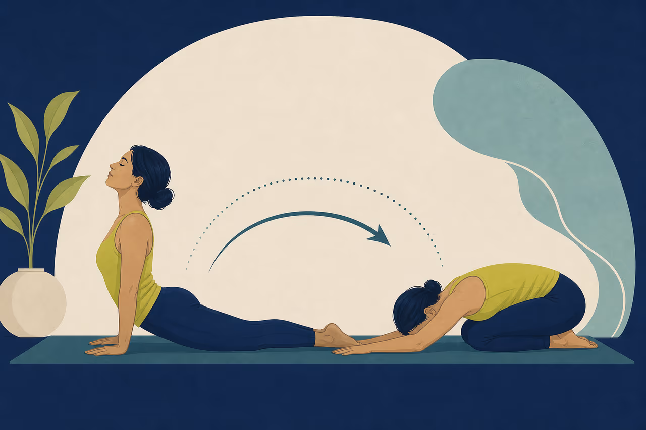 Editorial cover illustration about what counterpose means in yoga.