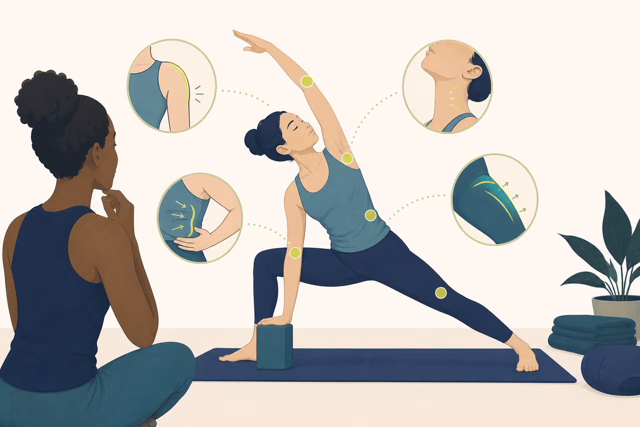 Editorial illustration about how to interpret sensation language in yoga class.