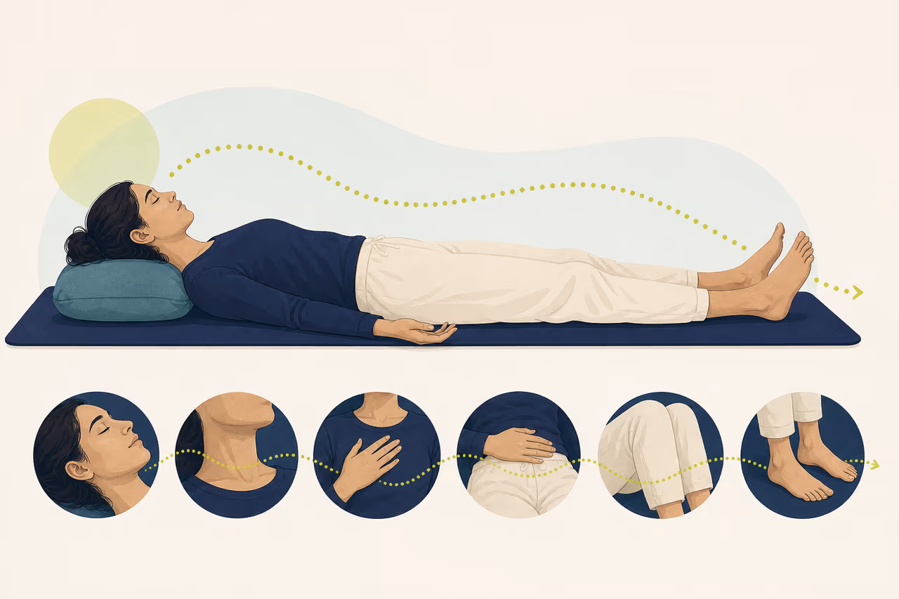 Editorial illustration about how to do a body scan meditation.