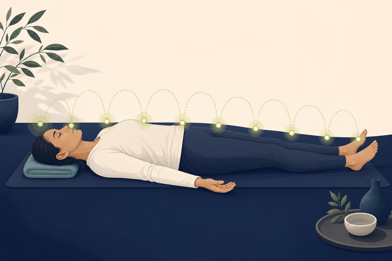 Editorial cover illustration about how to do a body scan meditation.