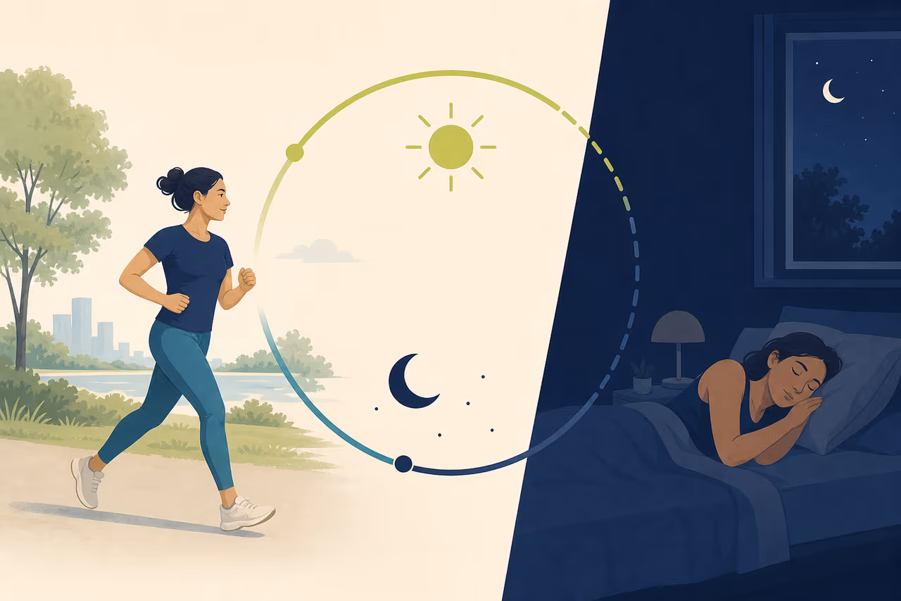 Editorial illustration about when should you exercise for better sleep.