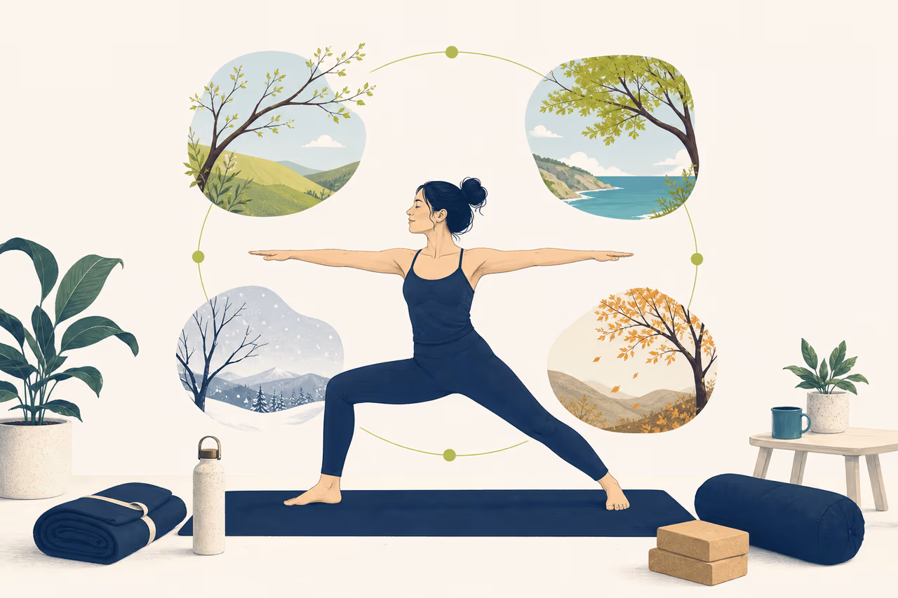Editorial cover illustration about how to make a yoga practice last all year.