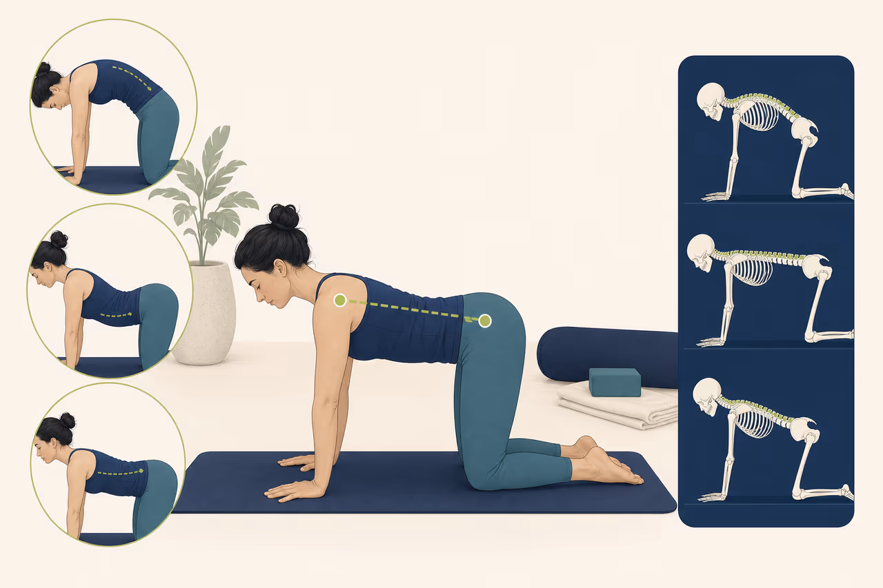 Editorial illustration about what neutral spine means in a yoga class.