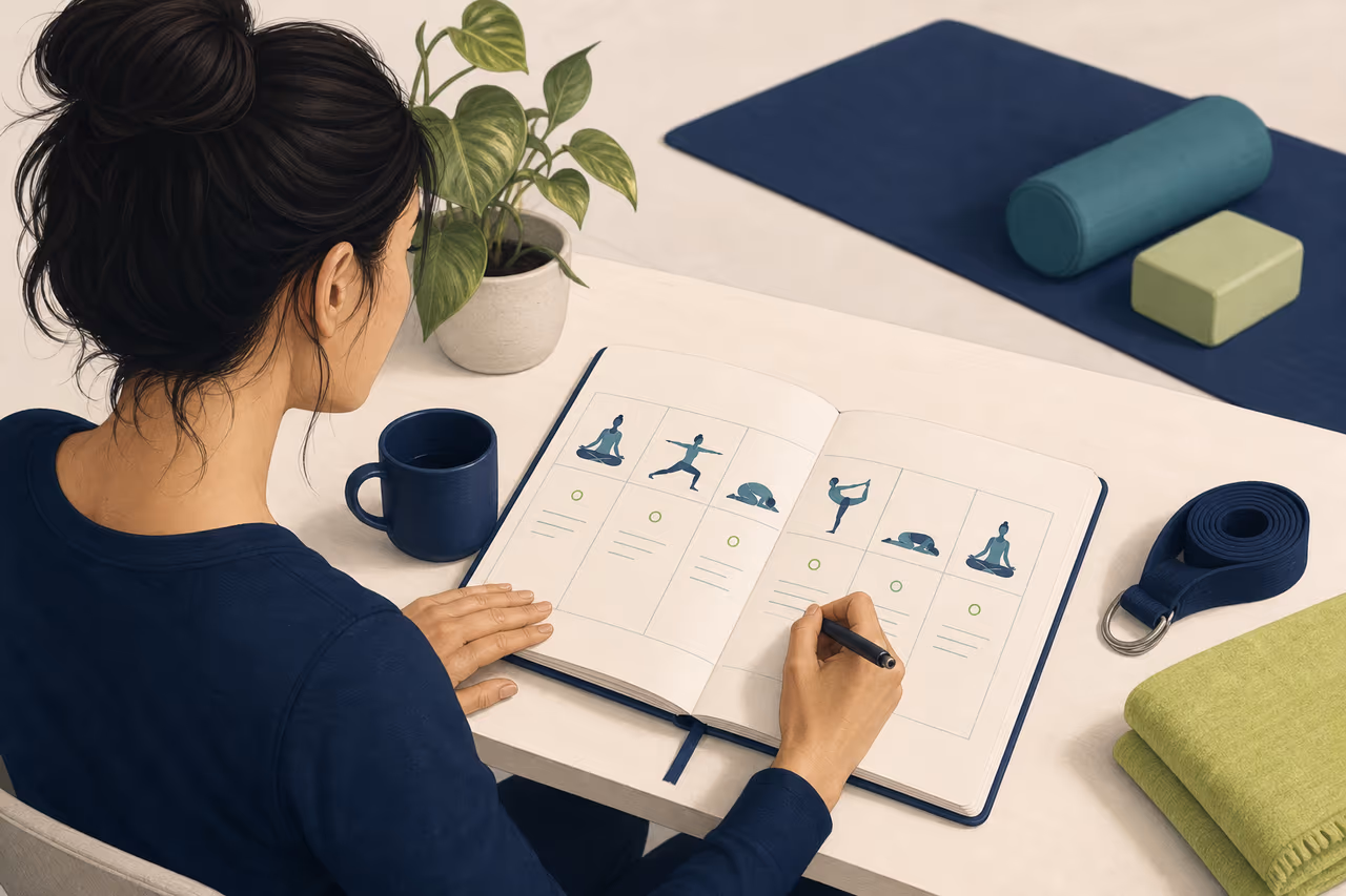 Editorial cover illustration about how to build a weekly yoga schedule.