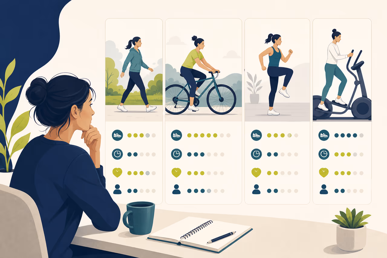 Editorial cover illustration about how to compare beginner weekly cardio plans.
