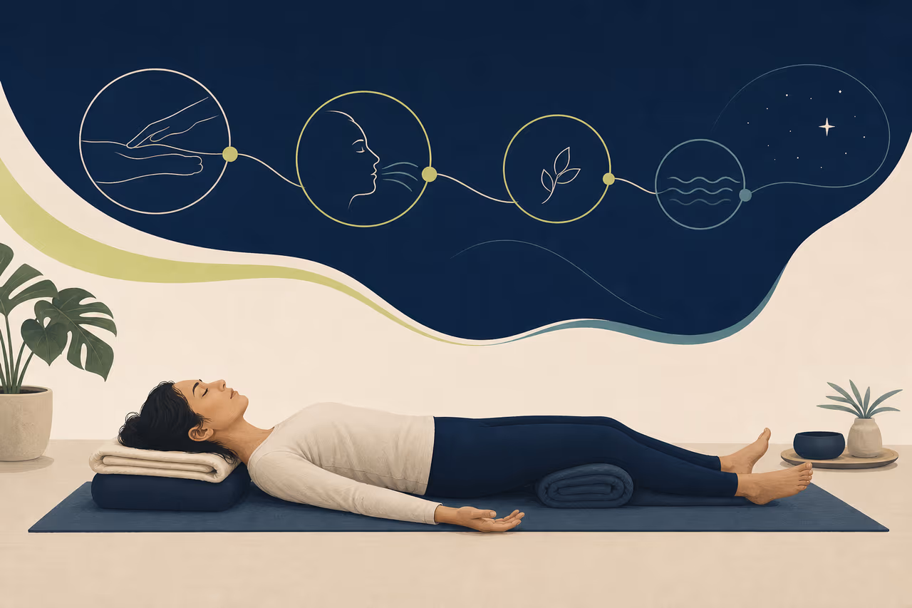 Editorial cover illustration about what is yoga nidra.