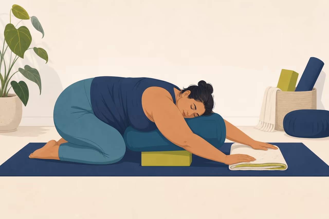 Editorial illustration about inclusive yoga for larger bodies.