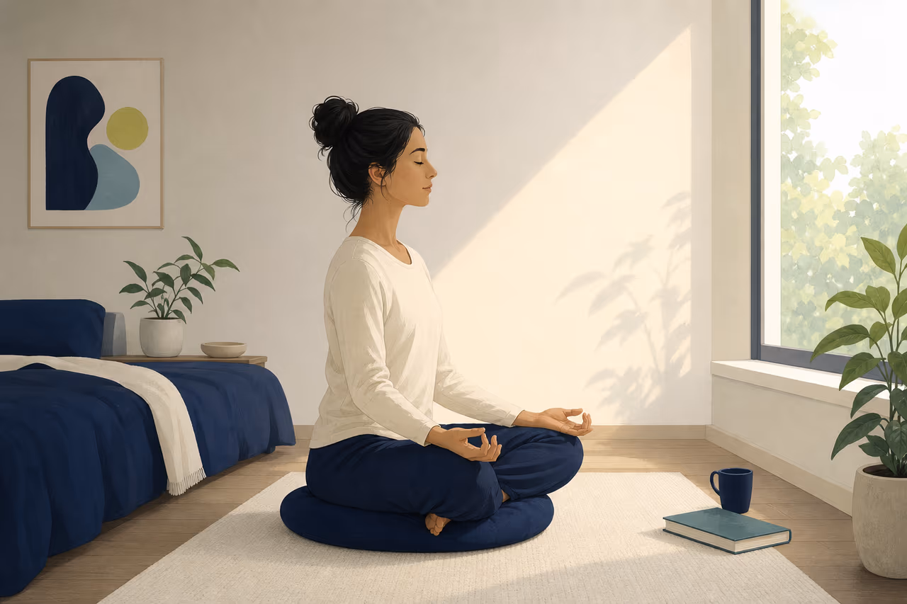 Editorial illustration about simple morning meditation routine.