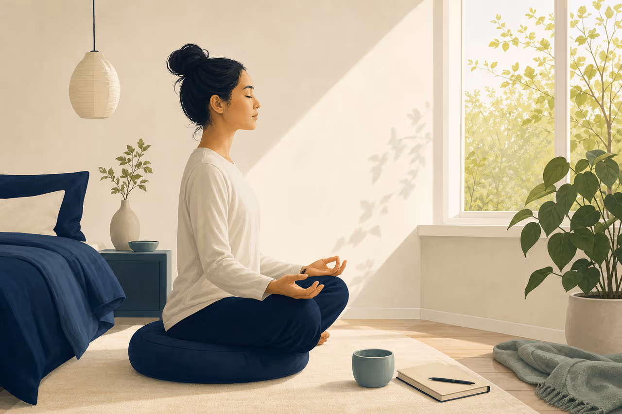 Editorial cover illustration about simple morning meditation routine.