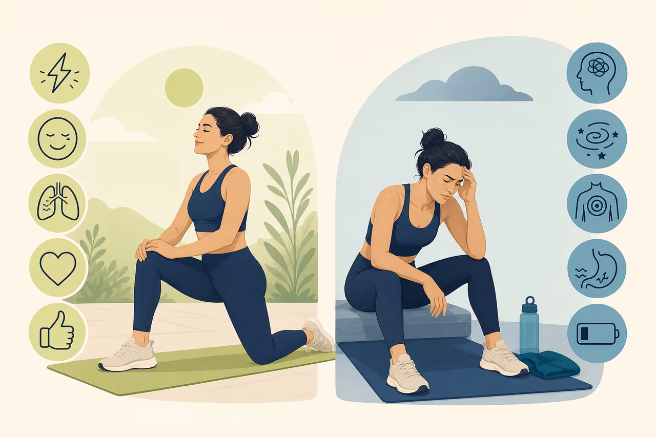 Editorial illustration about recovery signals vs reasons to pause exercise.