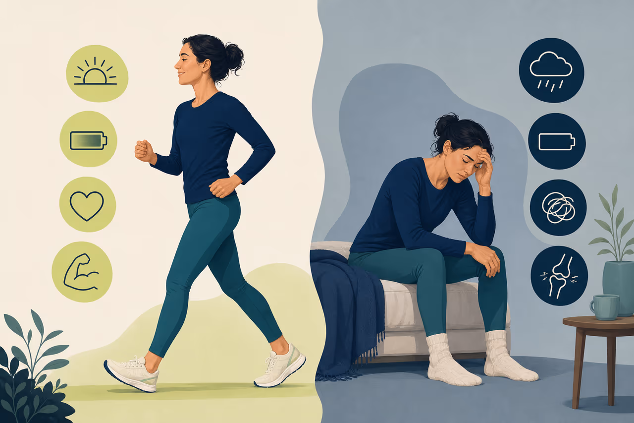 Editorial cover illustration about recovery signals vs reasons to pause exercise.