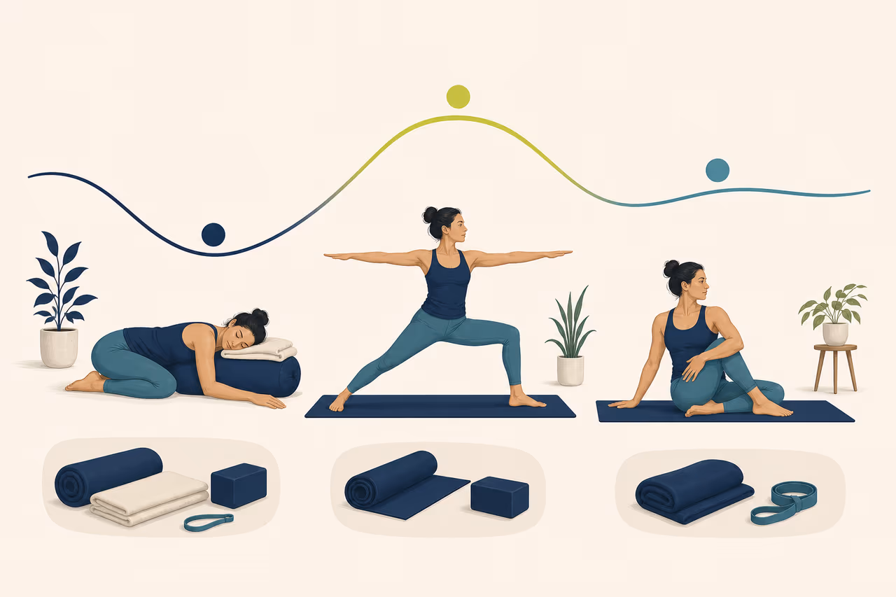 Editorial illustration about how to adapt yoga to daily energy levels.