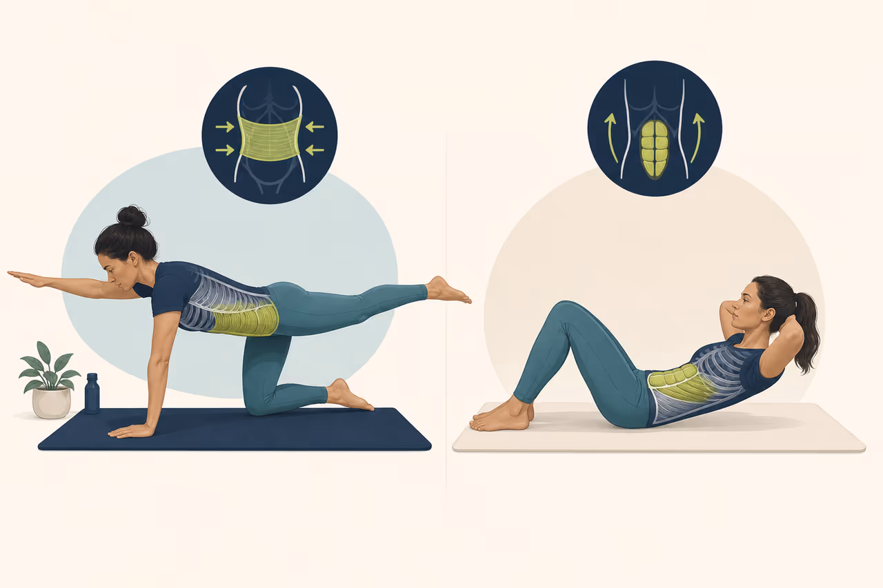 Editorial illustration about core stability vs ab workouts.