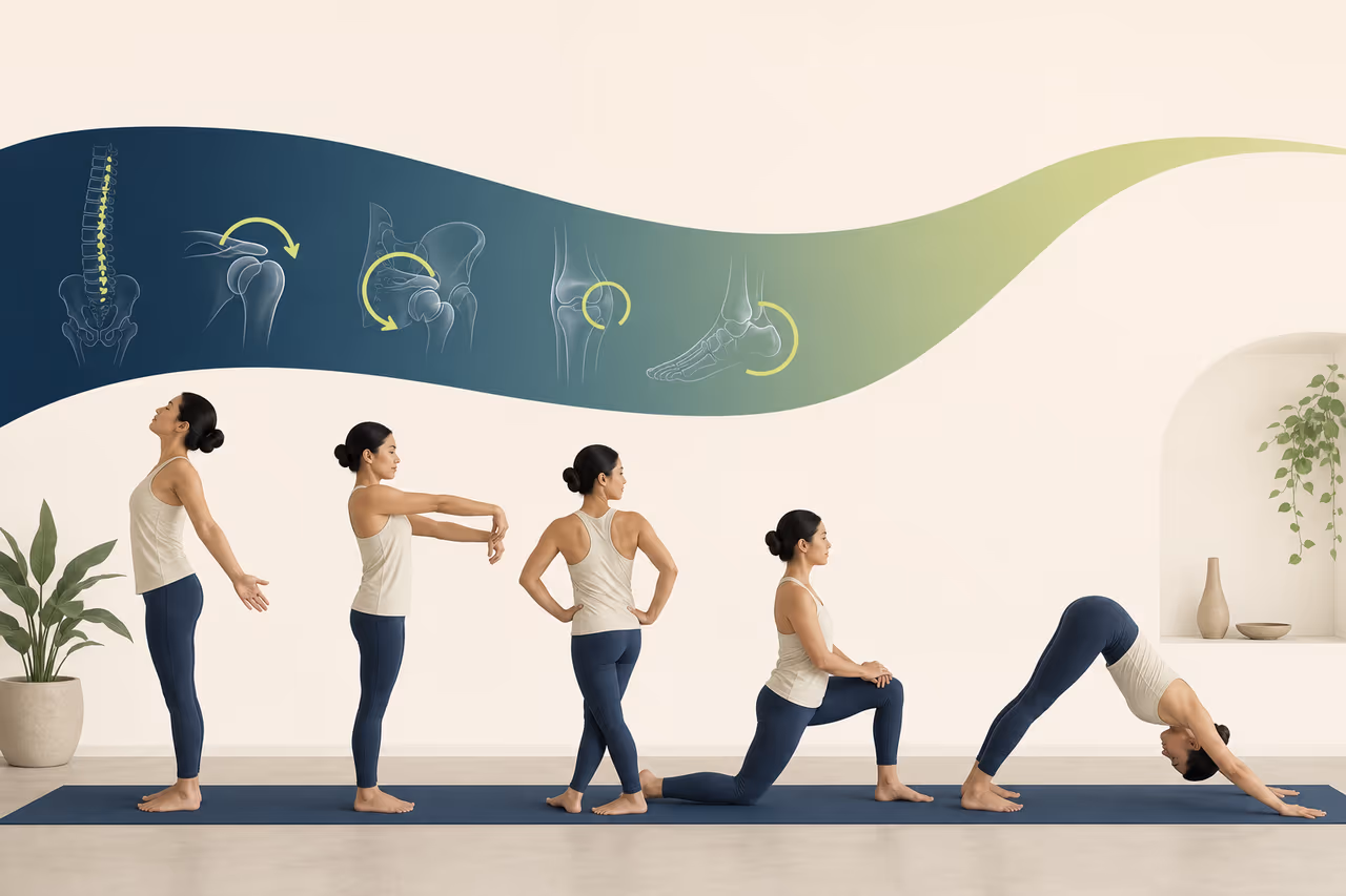 Editorial illustration about why yoga classes begin with a warm up.