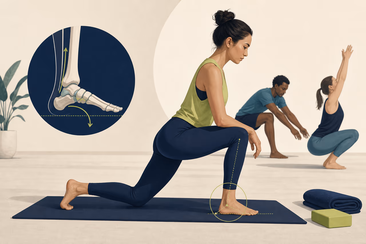 Editorial cover illustration about why ankle mobility matters in movement classes.