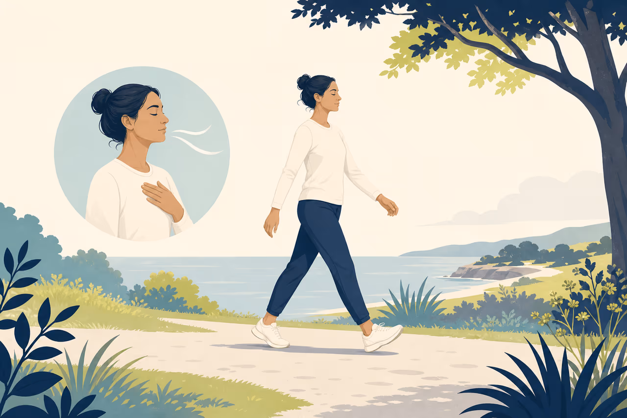 Editorial illustration about what is walking yoga.