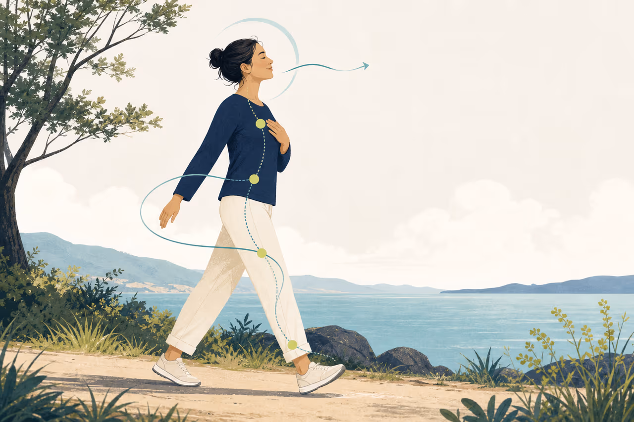 Editorial cover illustration about what is walking yoga.